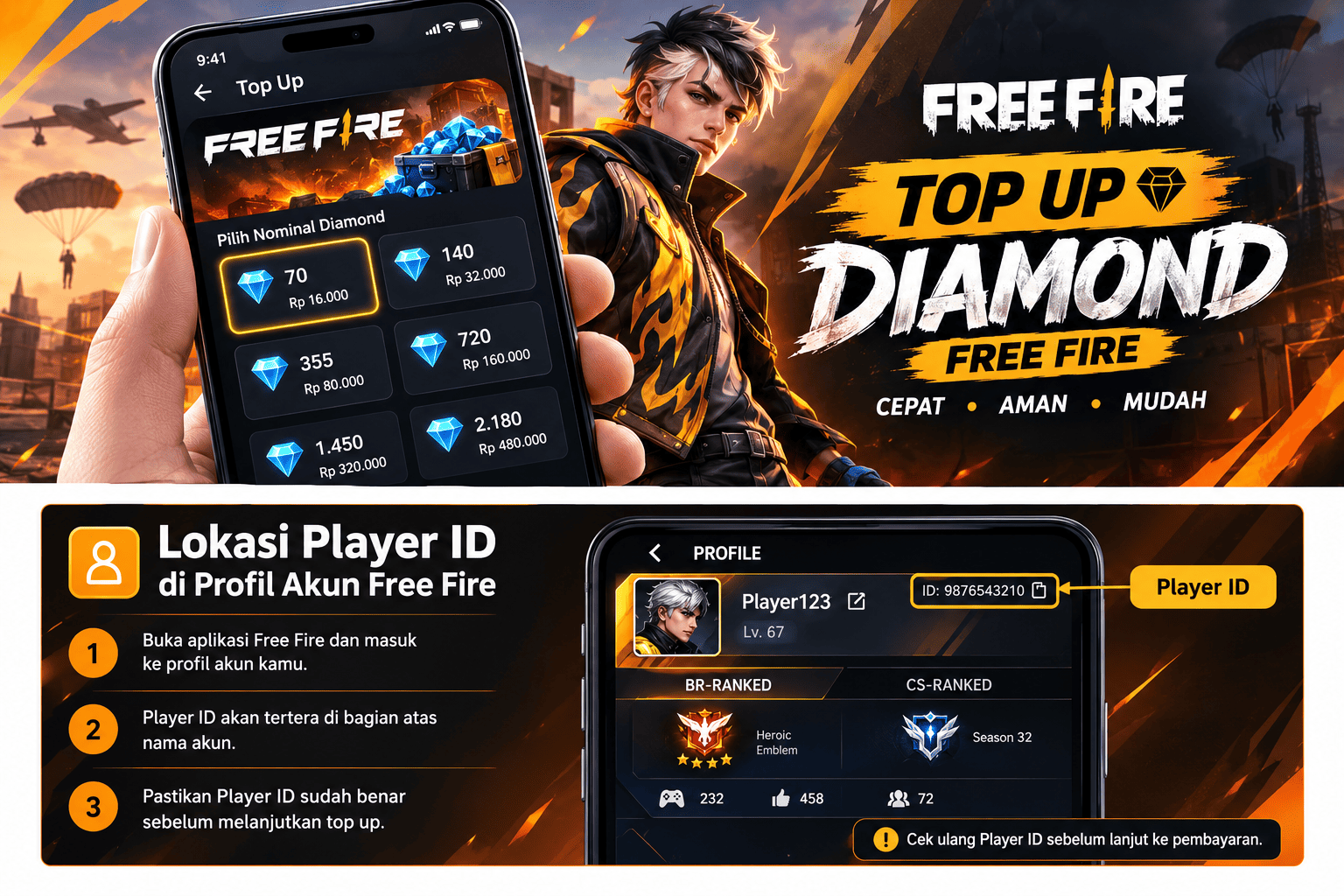 Cara top up diamond Free Fire lewat HP