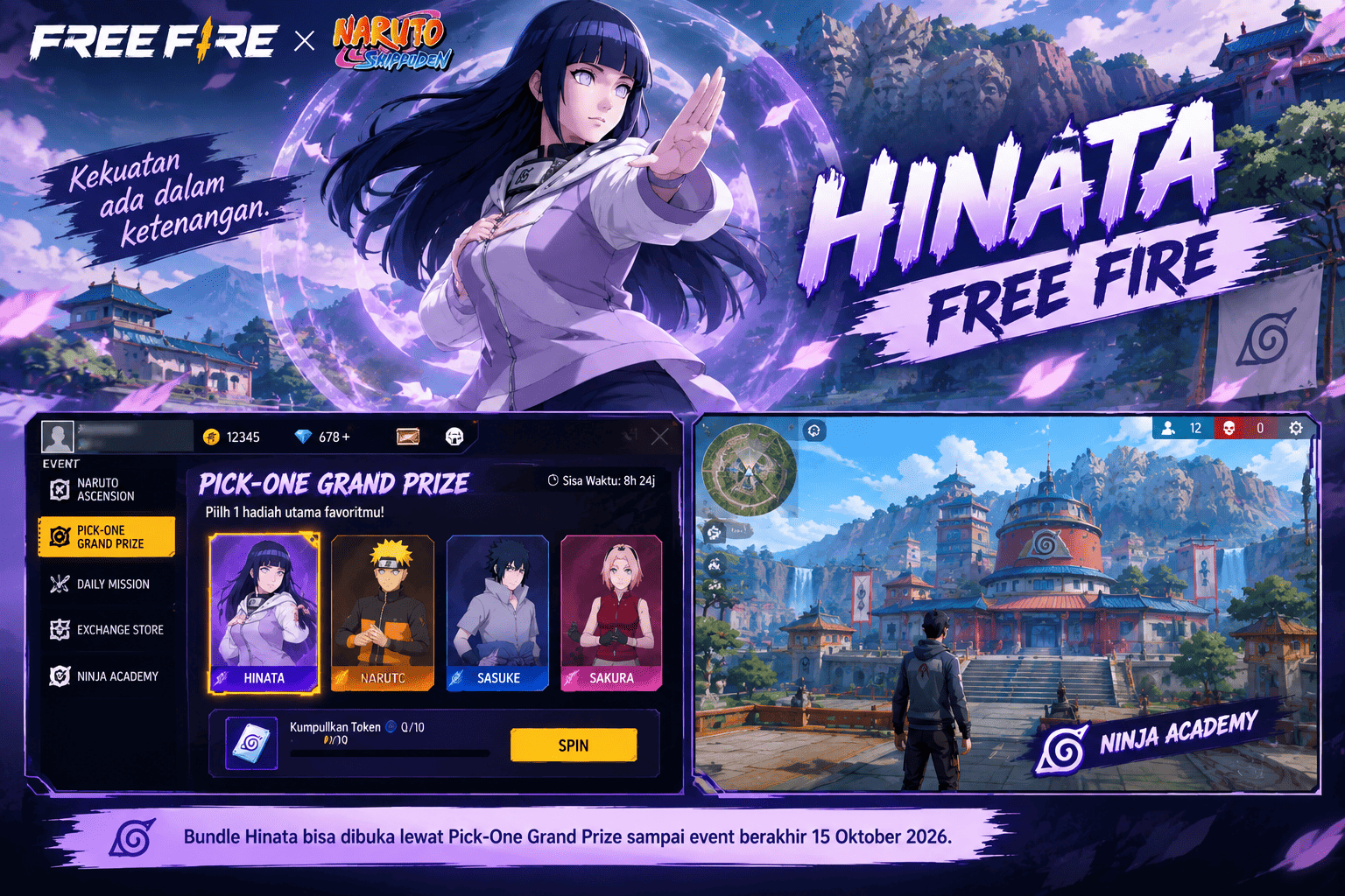 Bundle Hinata Free Fire dari event kolaborasi Naruto Shippuden