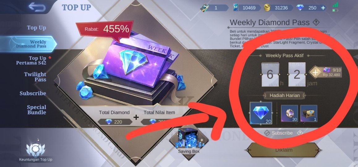 Cara melihat limit Weekly Diamond Pass