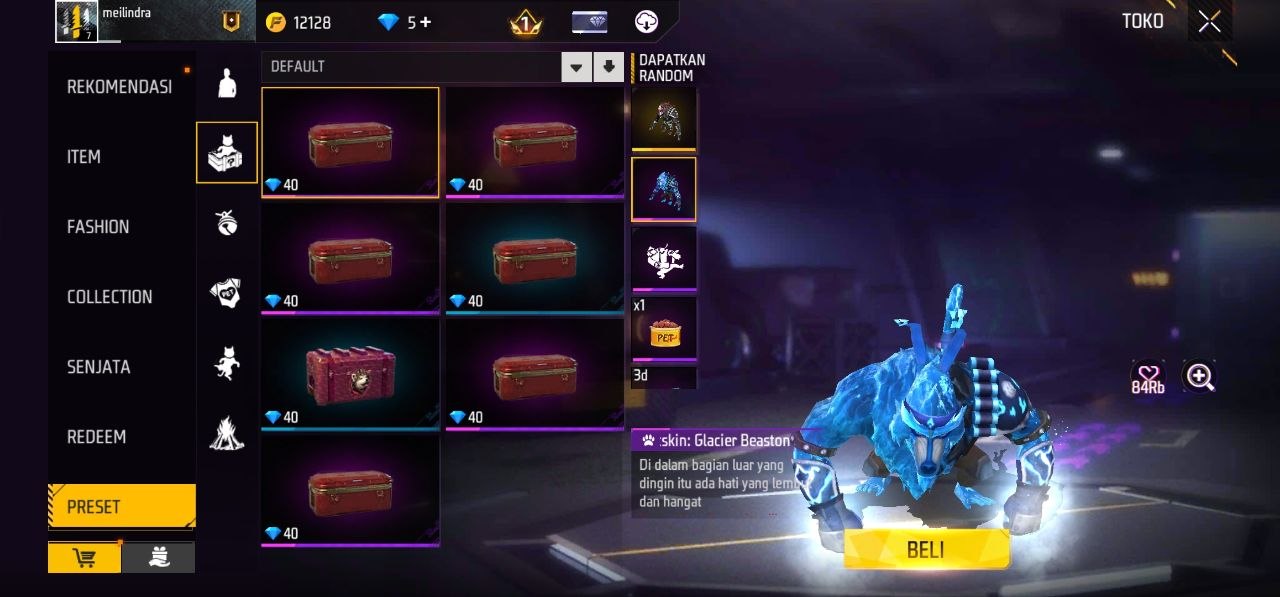 Menu pet Free Fire