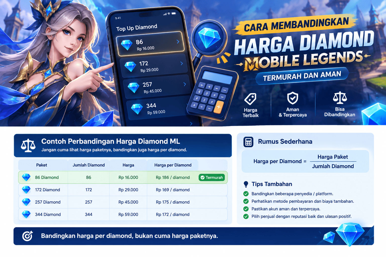 Cara membandingkan harga diamond Mobile Legends termurah dan aman