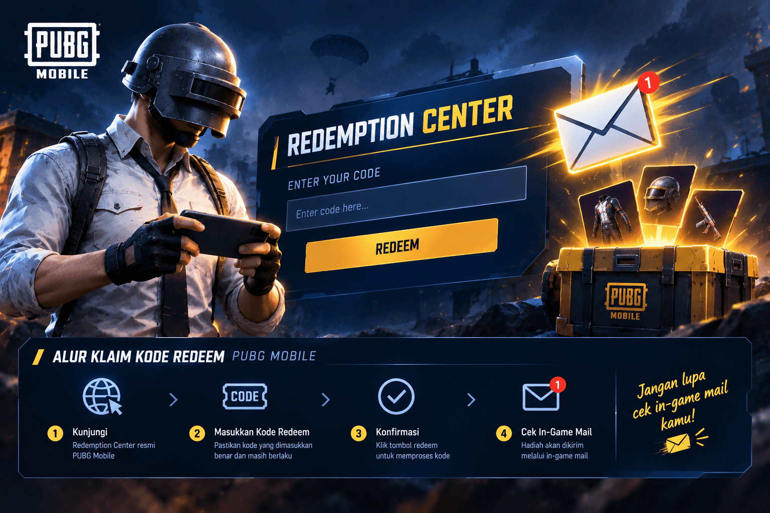 Cara klaim kode redeem PUBG Mobile lewat redemption center resmi