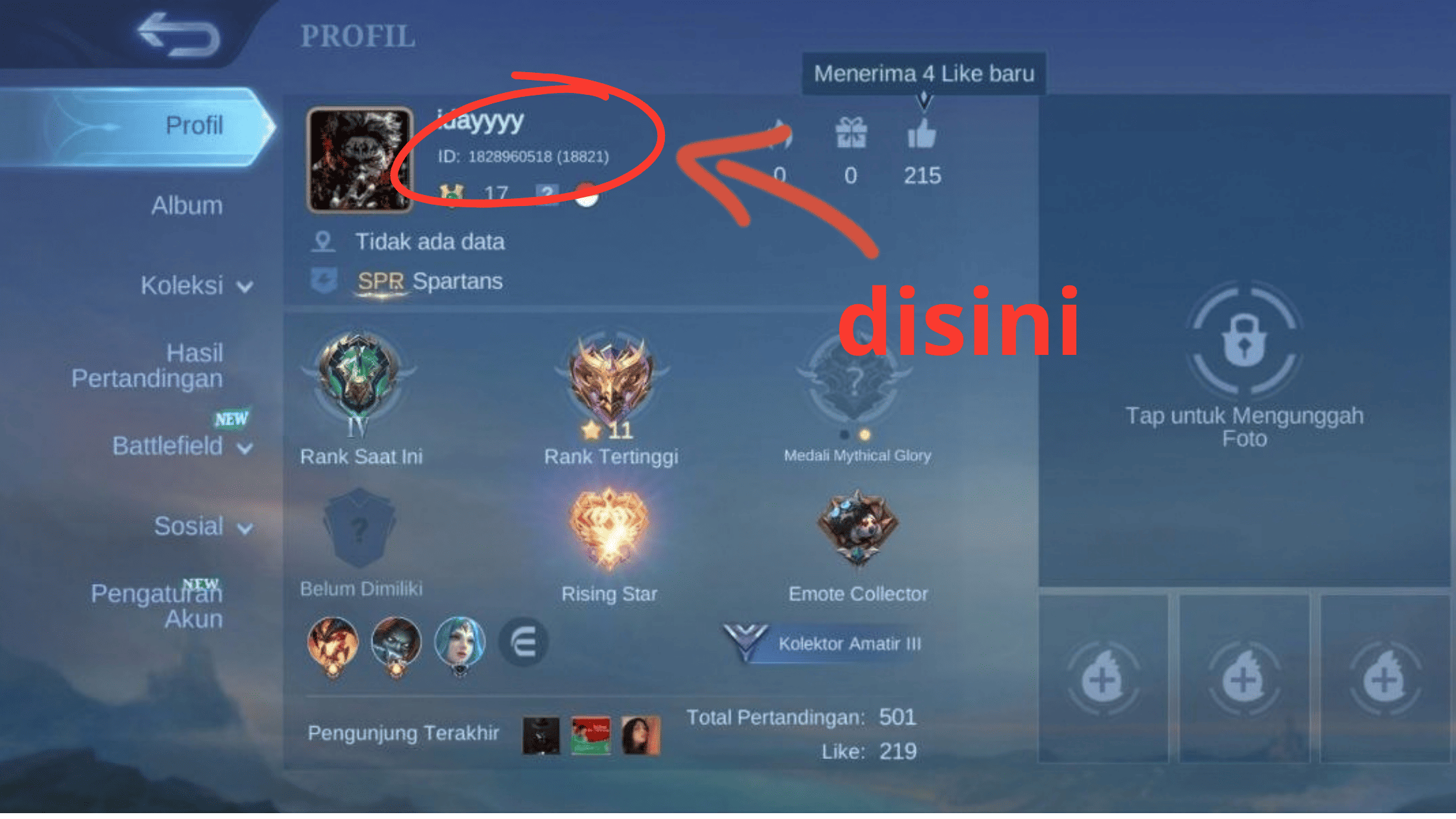 Langkah membuka profil di Mobile Legends untuk melihat ID dan Zone ID