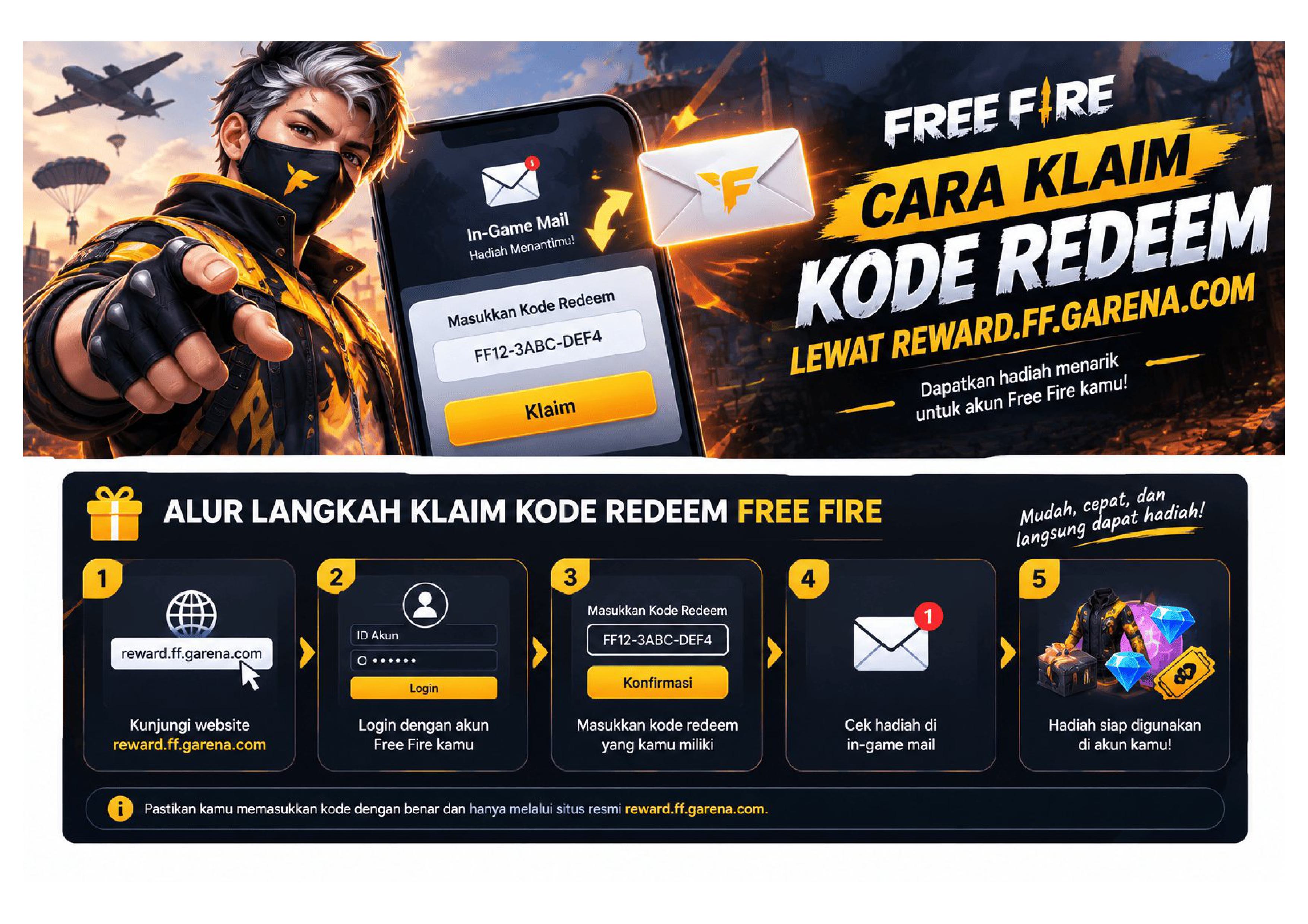 Cara klaim kode redeem FF lewat reward.ff.garena.com