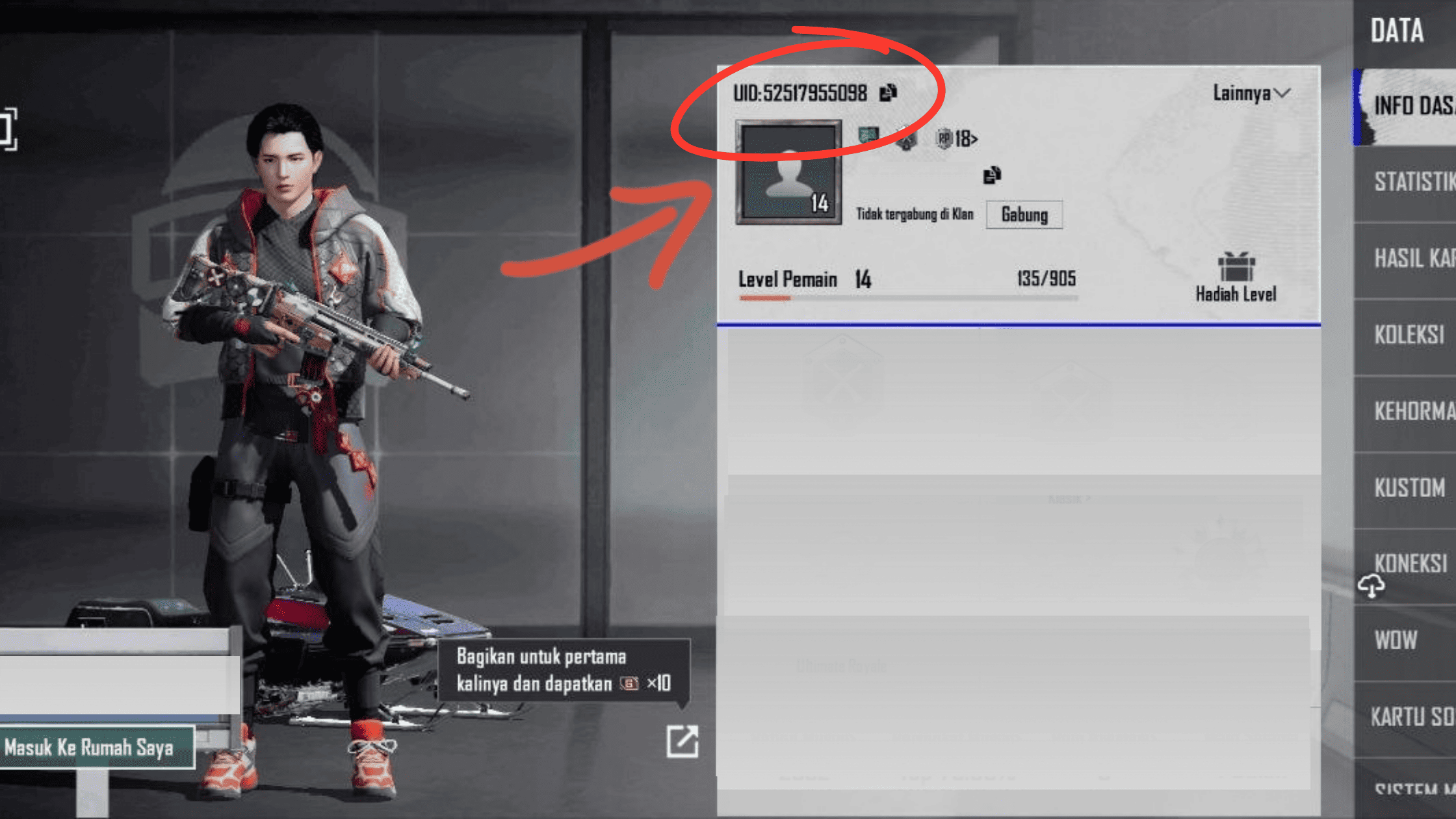 Letak ID PUBG Mobile di profil