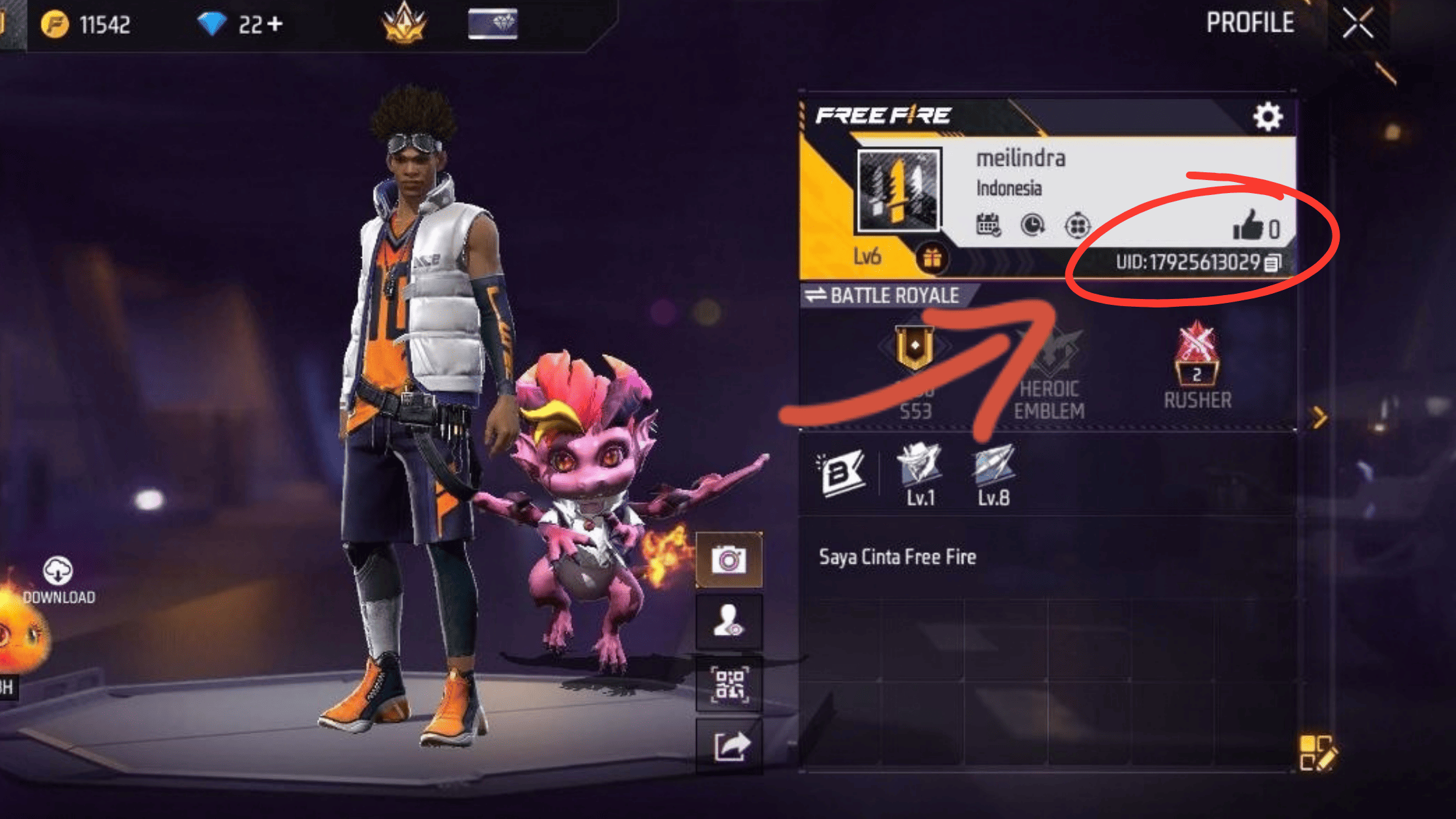 Letak ID Free Fire di bawah nickname